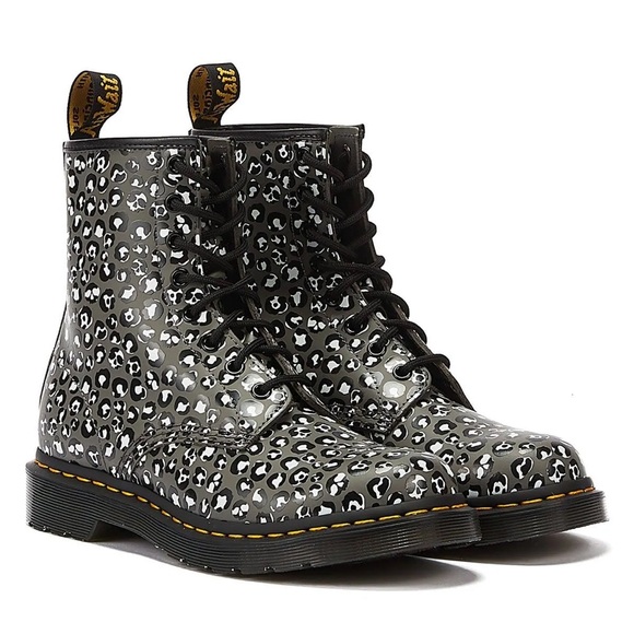 Dr. Martens Black and White Leopard Combat Boots - Picture 2 of 2